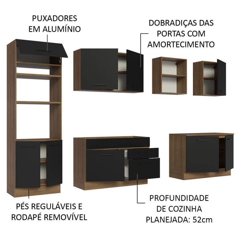 Armário de Cozinha Completa 310cm Rustic/Preto Agata Madesa 02