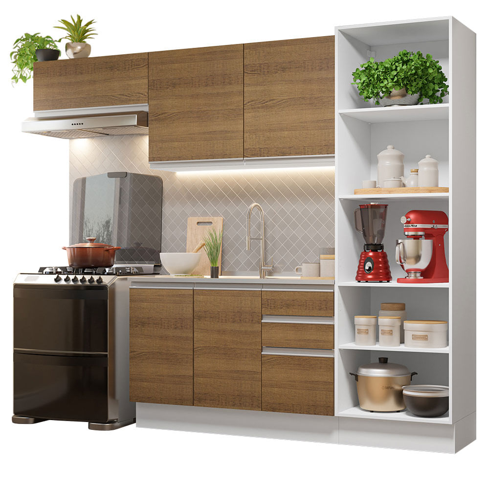 Armário de Cozinha Completa 260cm 100% MDF Branco/Rustic Acordes Madesa 04 - Branco/Rustic