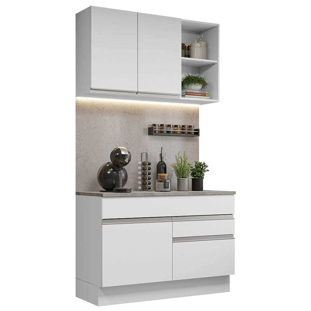 Armário de Cozinha Compacta 120cm Branco Glamy Madesa 08 - Branco