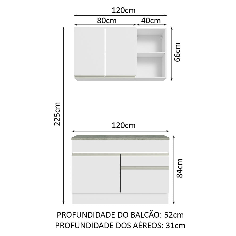 Armário de Cozinha Compacta 120cm Branco Glamy Madesa 08