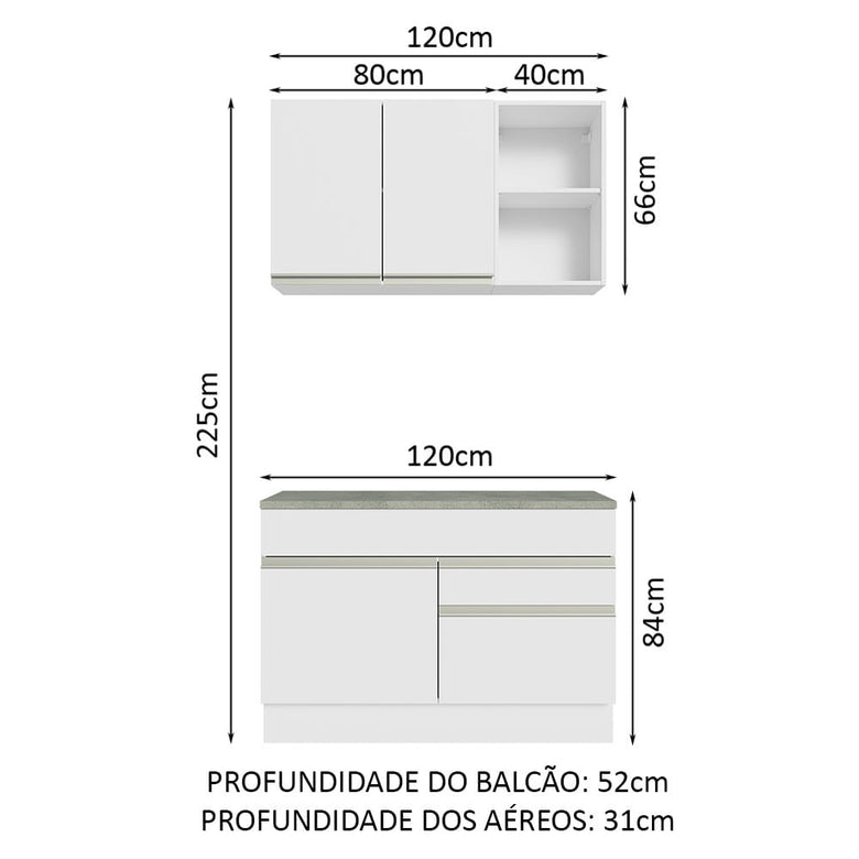 Armário de Cozinha Compacta 120cm Branco Glamy Madesa 08