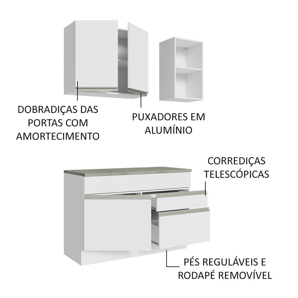 Armário de Cozinha Compacta 120cm Branco Glamy Madesa 08