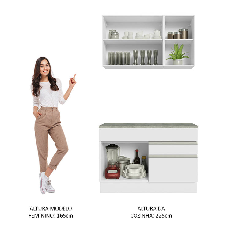 Armário de Cozinha Compacta 120cm Branco Glamy Madesa 08