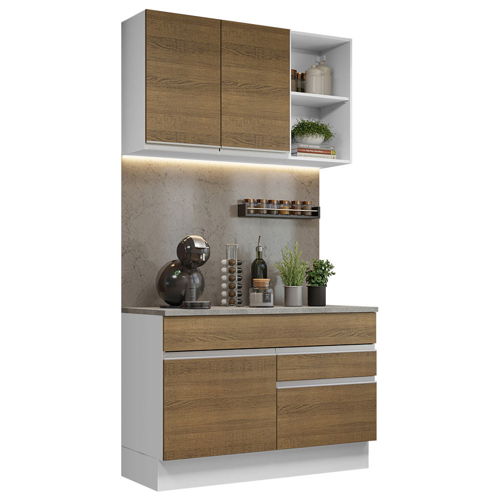 Armário de Cozinha Compacta 120cm Branco/Rustic Glamy Madesa 08 - Branco/Rustic