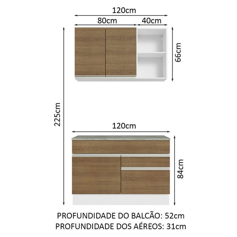 Armário de Cozinha Compacta 120cm Branco/Rustic Glamy Madesa 08