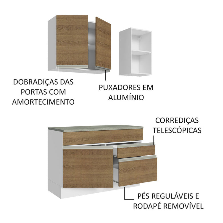 Armário de Cozinha Compacta 120cm Branco/Rustic Glamy Madesa 08