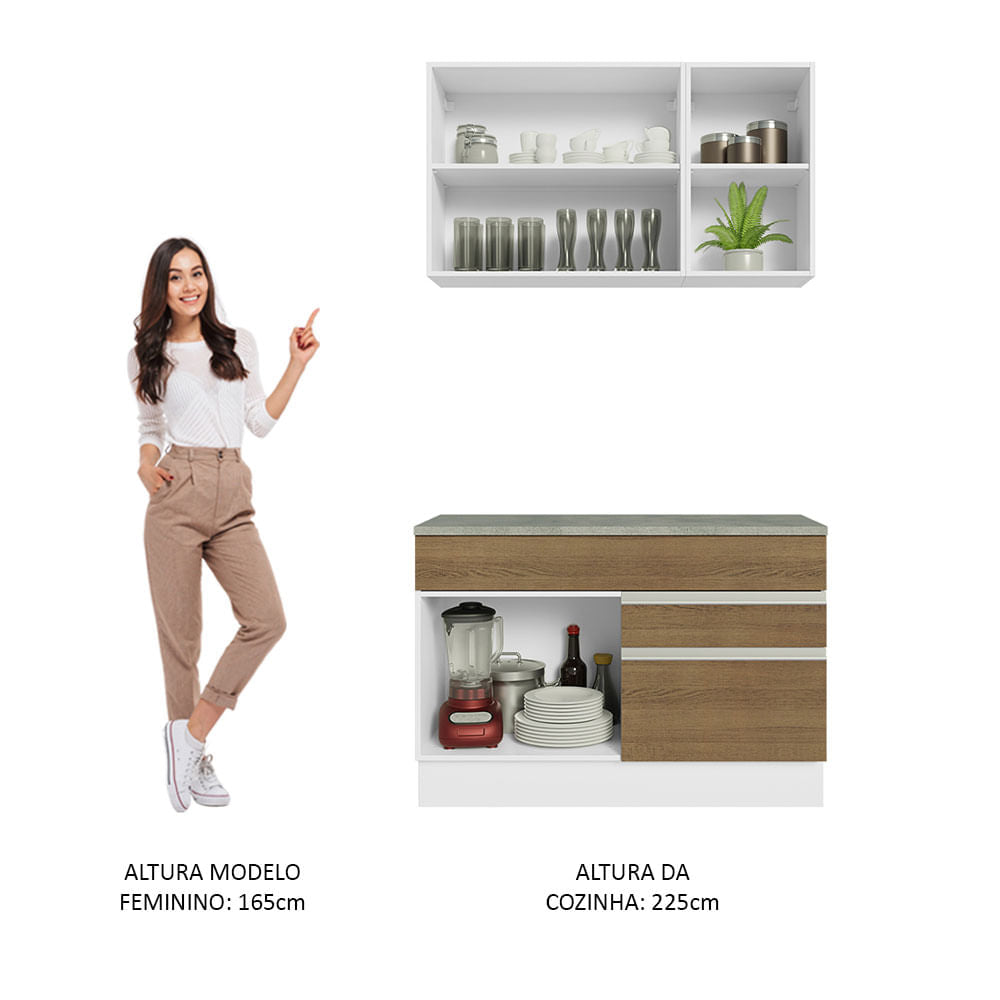 Armário de Cozinha Compacta 120cm Branco/Rustic Glamy Madesa 08