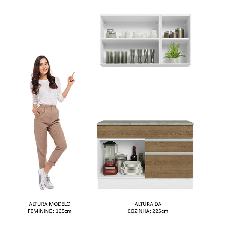 Armário de Cozinha Compacta 120cm Branco/Rustic Glamy Madesa 08