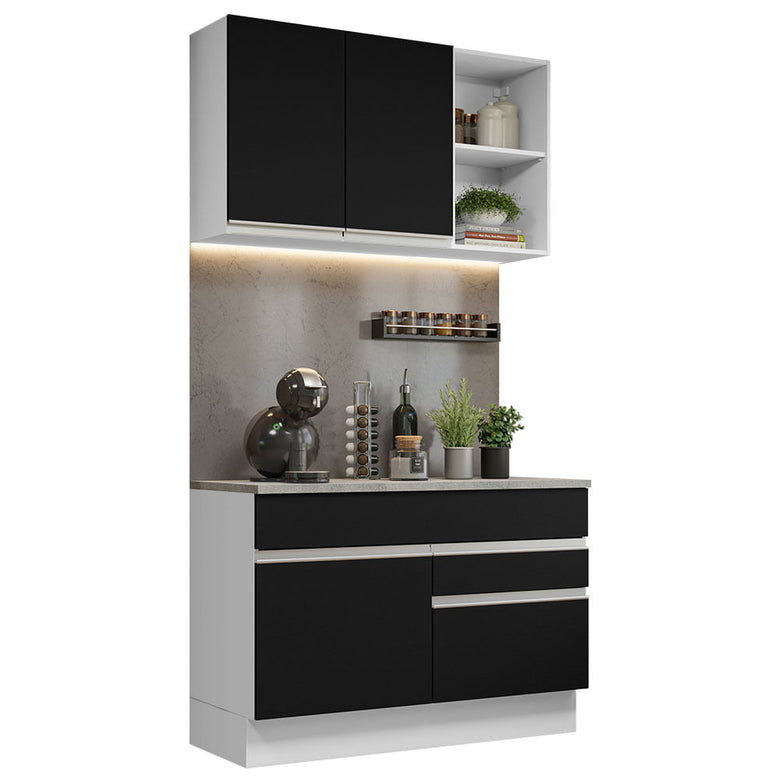 Armário de Cozinha Compacta 120cm Branco/Preto Glamy Madesa 08