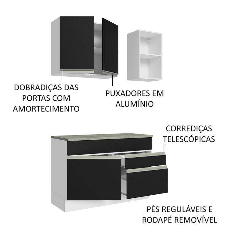 Armário de Cozinha Compacta 120cm Branco/Preto Glamy Madesa 08