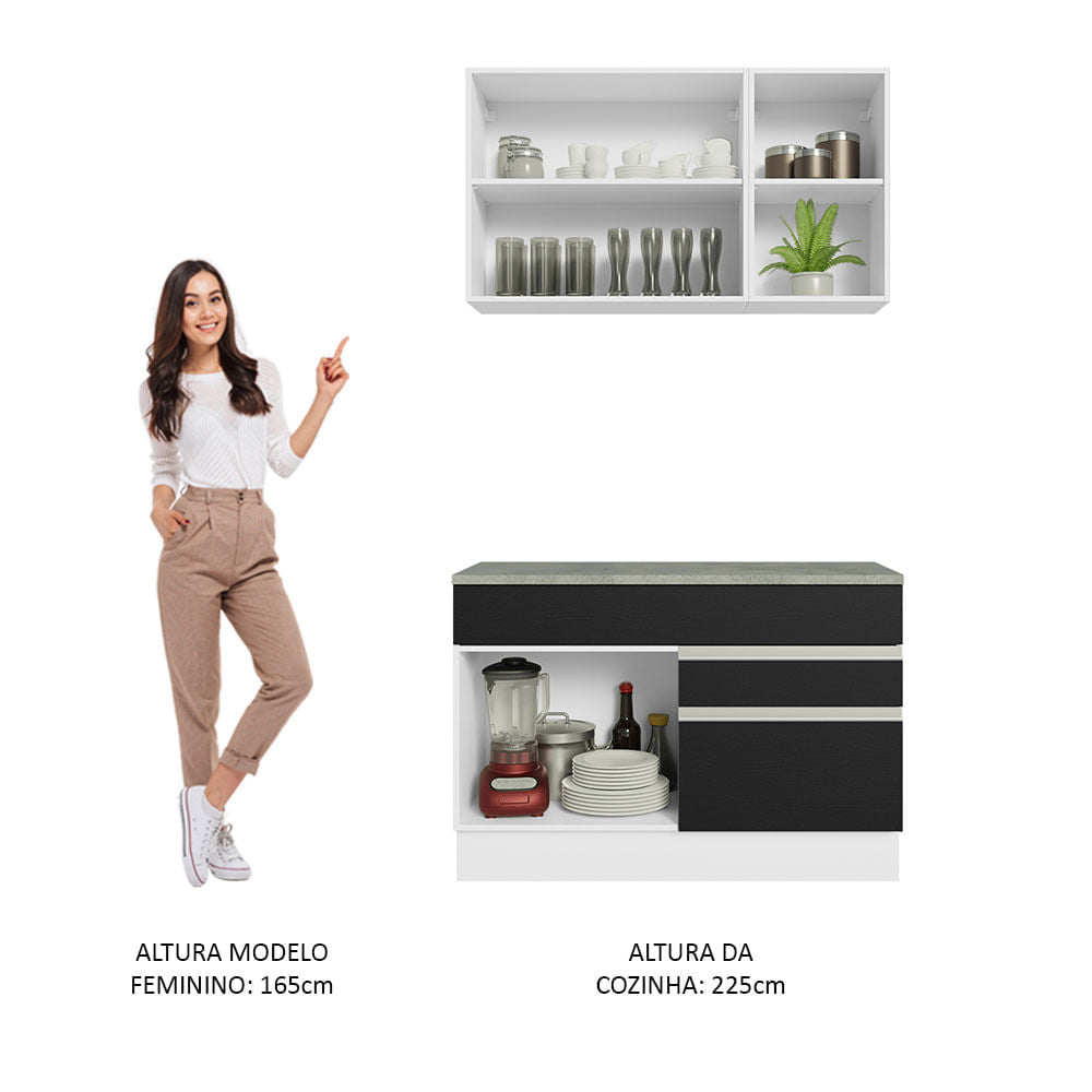 Armário de Cozinha Compacta 120cm Branco/Preto Glamy Madesa 08