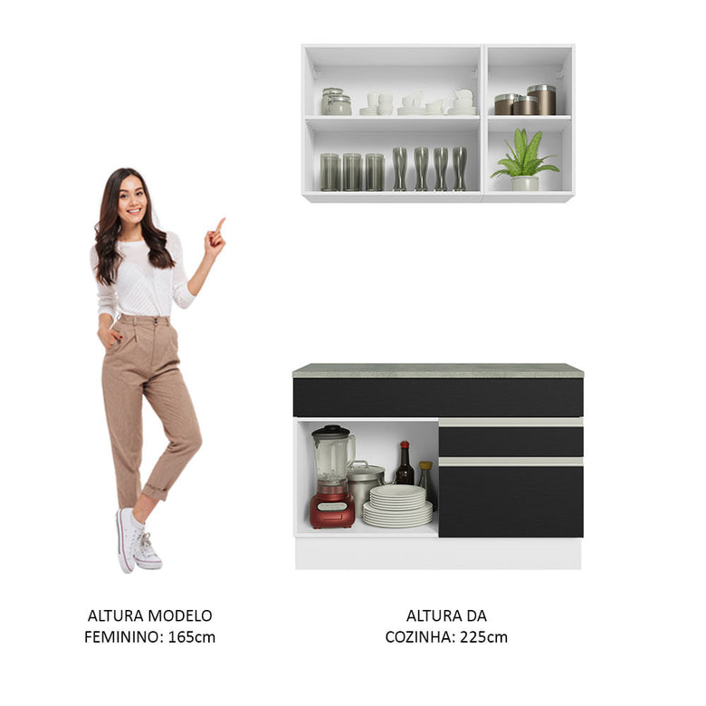 Armário de Cozinha Compacta 120cm Branco/Preto Glamy Madesa 08