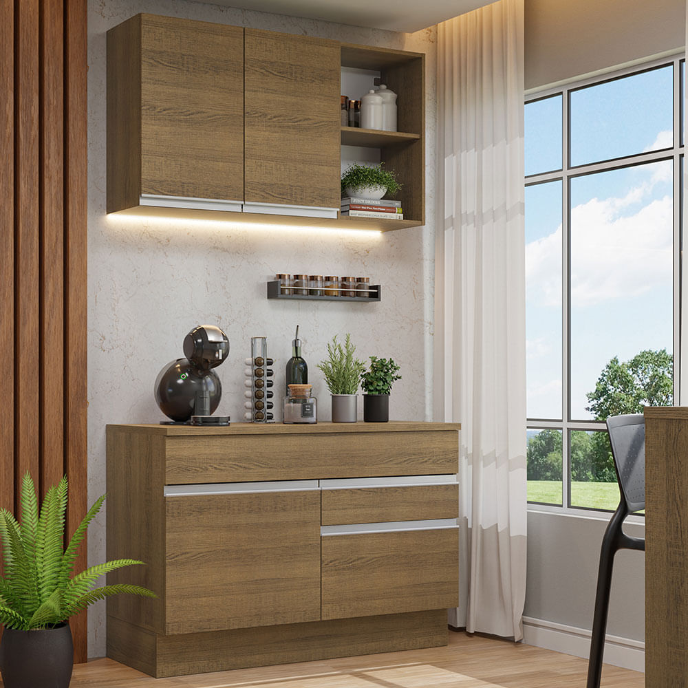 Armário de Cozinha Compacta 120cm Rustic Glamy Madesa 08 - Rustic