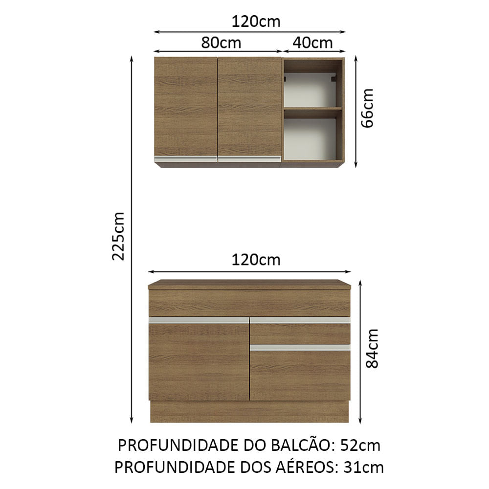 Armário de Cozinha Compacta 120cm Rustic Glamy Madesa 08