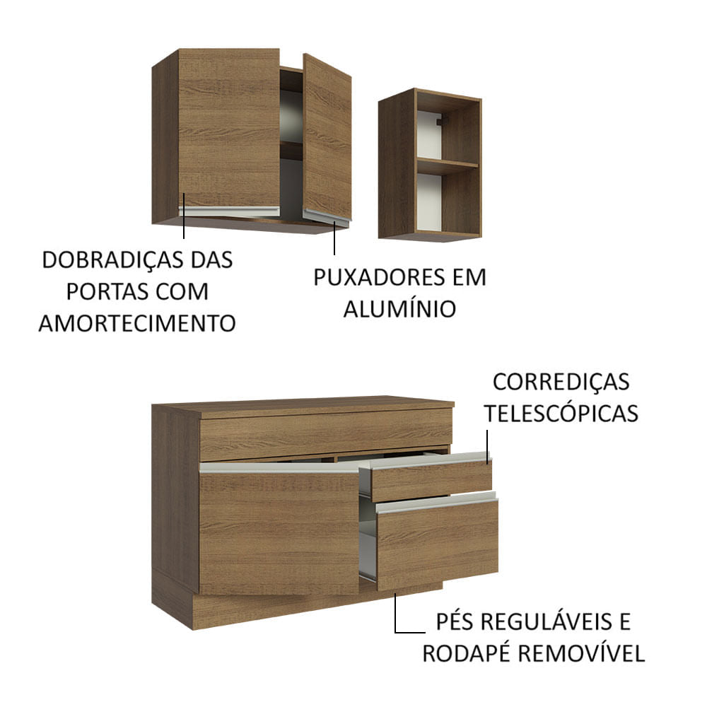 Armário de Cozinha Compacta 120cm Rustic Glamy Madesa 08