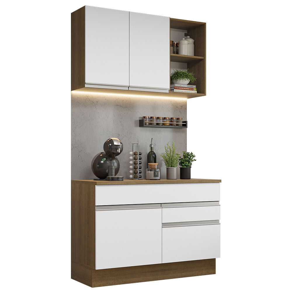 Armário de Cozinha Compacta 120cm Rustic/Branco Glamy Madesa 08 - Rustic/Branco