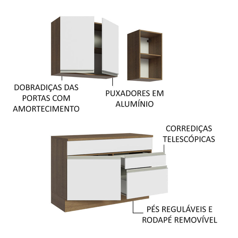 Armário de Cozinha Compacta 120cm Rustic/Branco Glamy Madesa 08