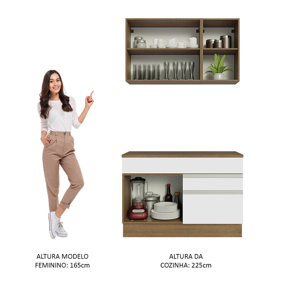 Armário de Cozinha Compacta 120cm Rustic/Branco Glamy Madesa 08