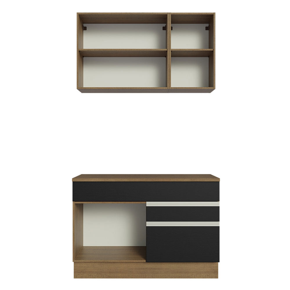 Armário de Cozinha Compacta 120cm Rustic/Preto Glamy Madesa 08