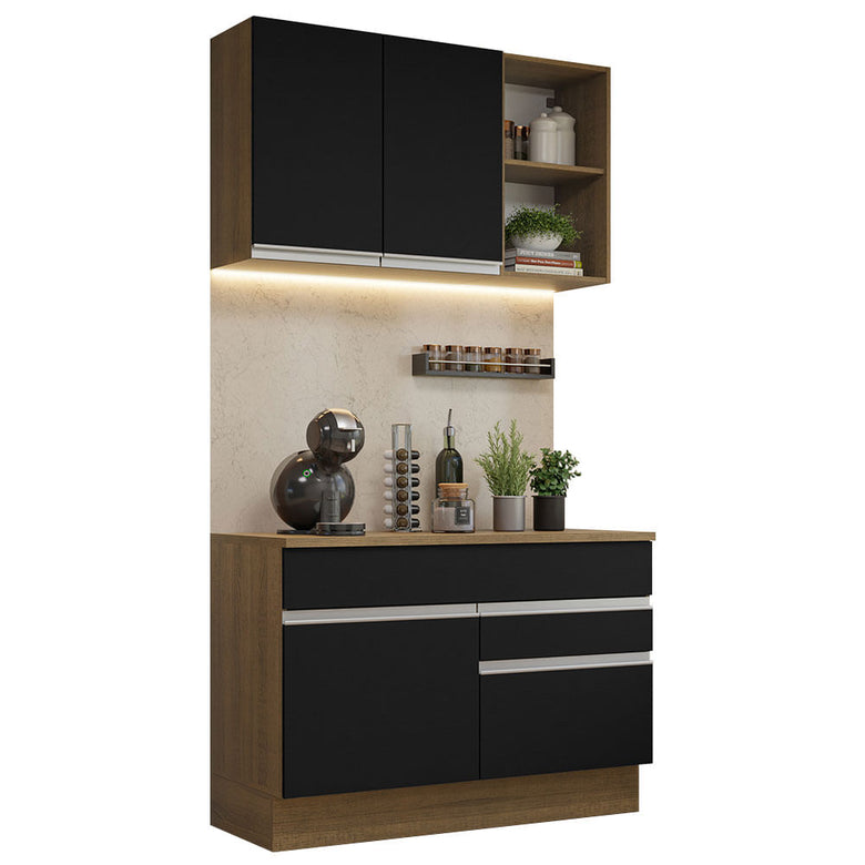 Armário de Cozinha Compacta 120cm Rustic/Preto Glamy Madesa 08