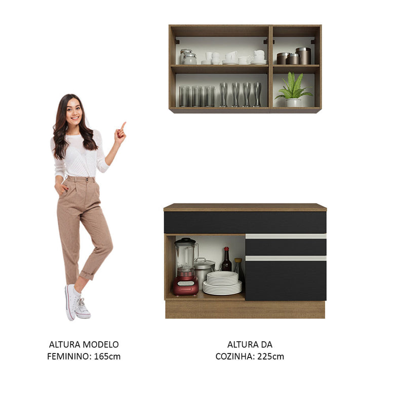 Armário de Cozinha Compacta 120cm Rustic/Preto Glamy Madesa 08