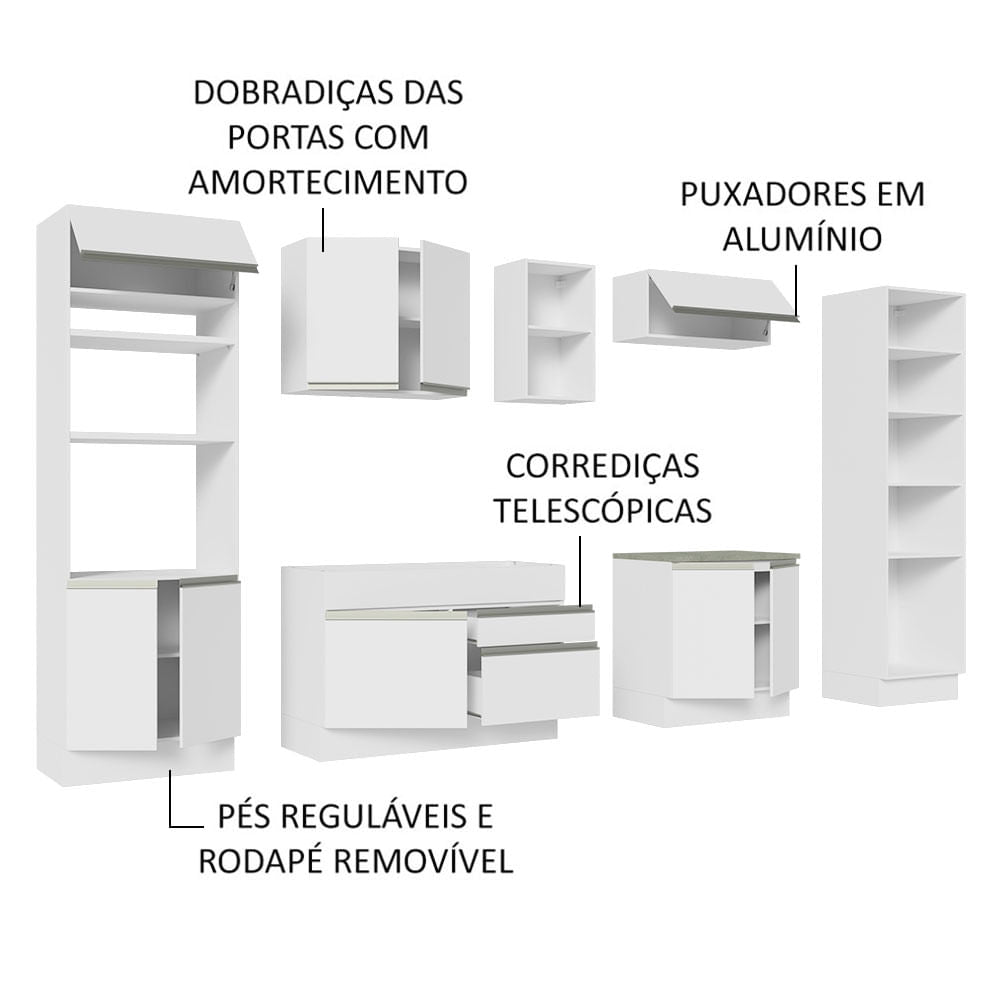 Armário de Cozinha Completa 330cm Branco Glamy Madesa 03
