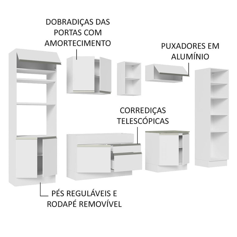 Armário de Cozinha Completa 330cm Branco Glamy Madesa 03