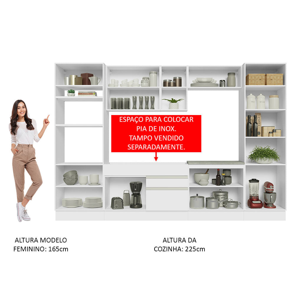 Armário de Cozinha Completa 330cm Branco Glamy Madesa 03
