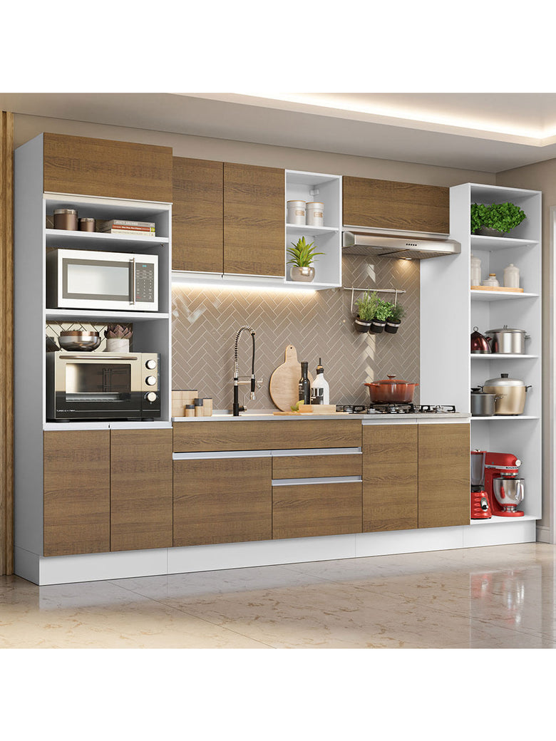 Armário de Cozinha Completa 330cm Branco/Rustic Glamy Madesa 03