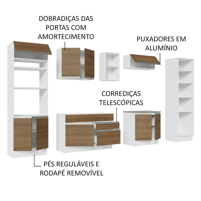 Armário de Cozinha Completa 330cm Branco/Rustic Glamy Madesa 03