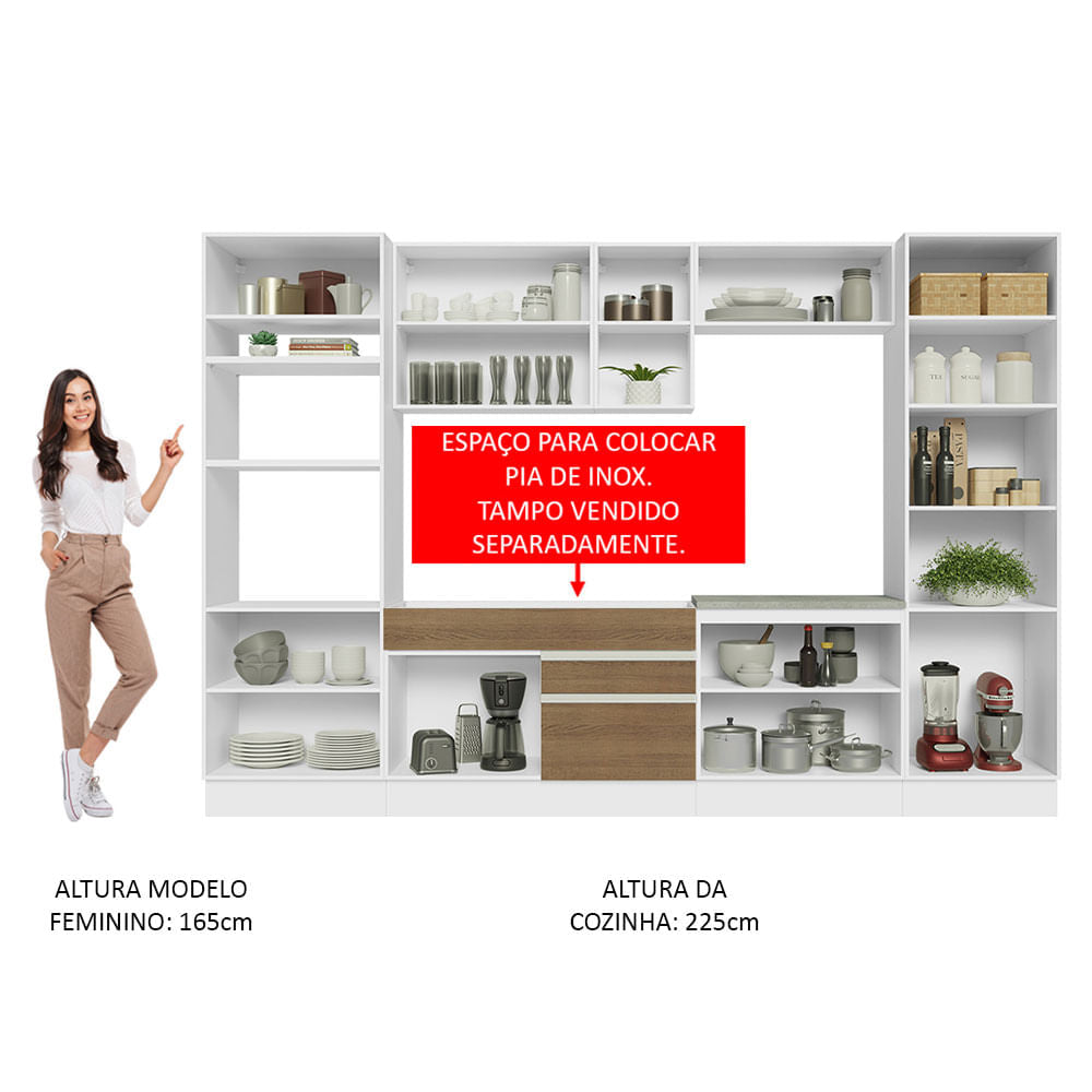 Armário de Cozinha Completa 330cm Branco/Rustic Glamy Madesa 03