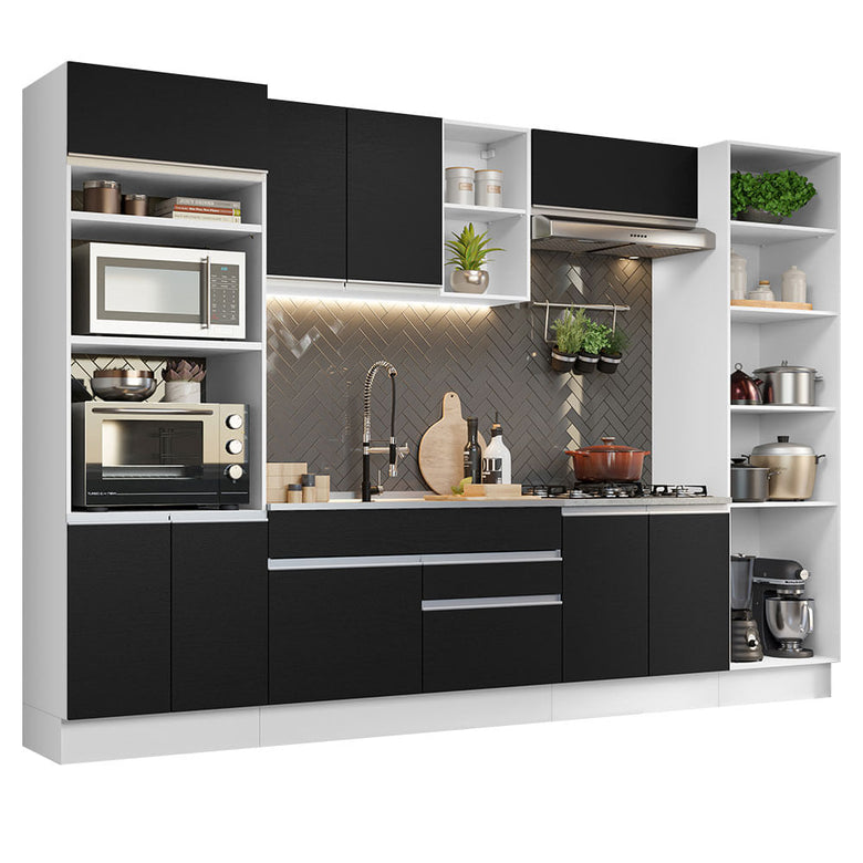 Armário de Cozinha Completa 330cm Branco/Preto Glamy Madesa 03
