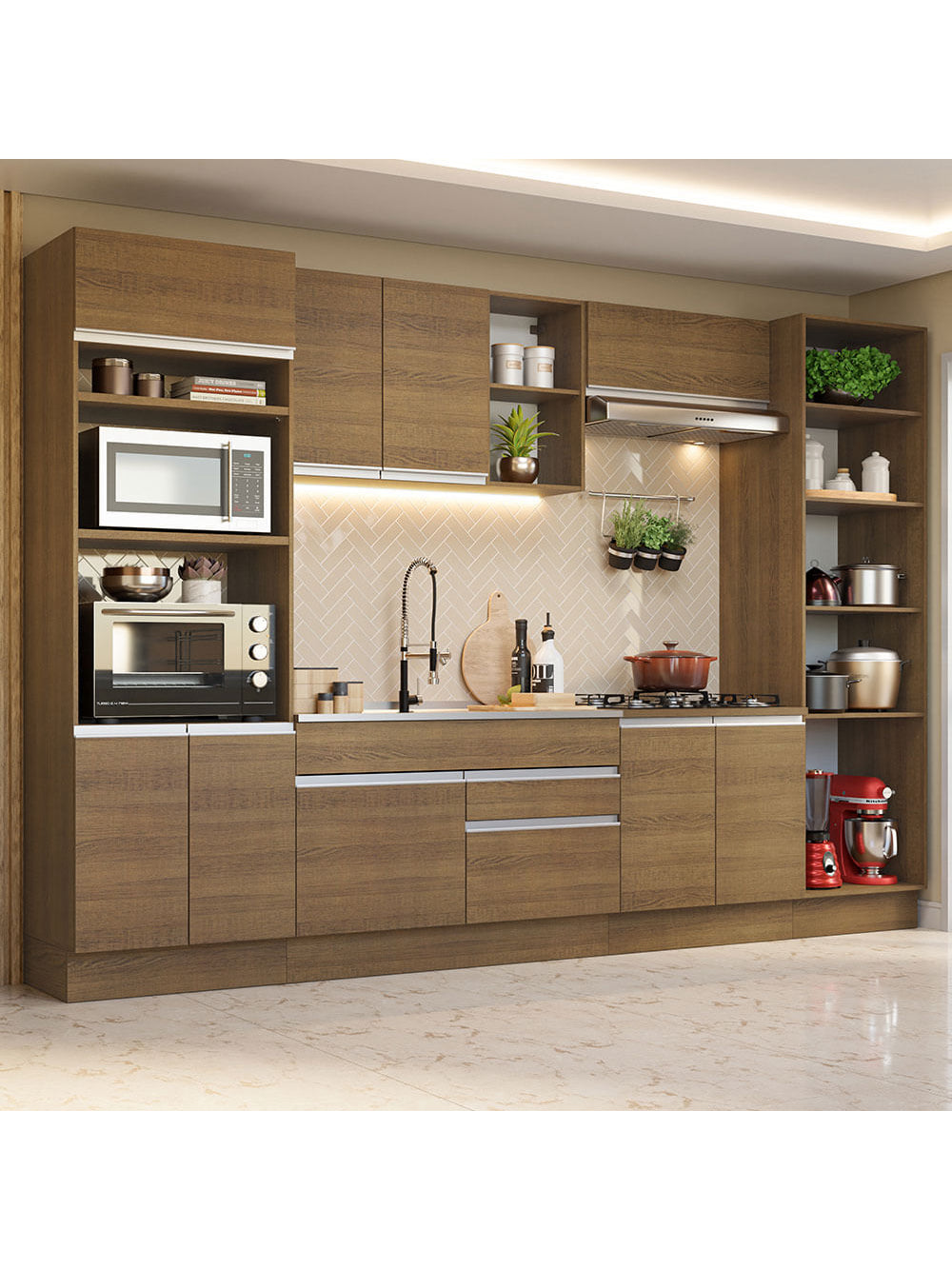 Armário de Cozinha Completa 330cm Rustic Glamy Madesa 03 - Rustic