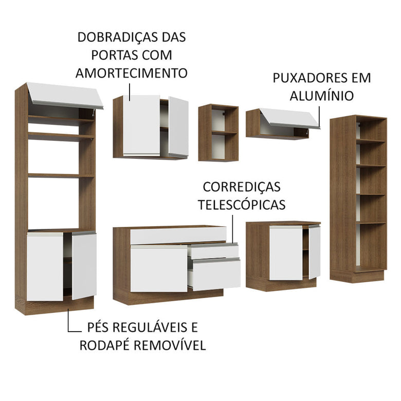 Armário de Cozinha Completa 330cm Rustic/Branco Glamy Madesa 03