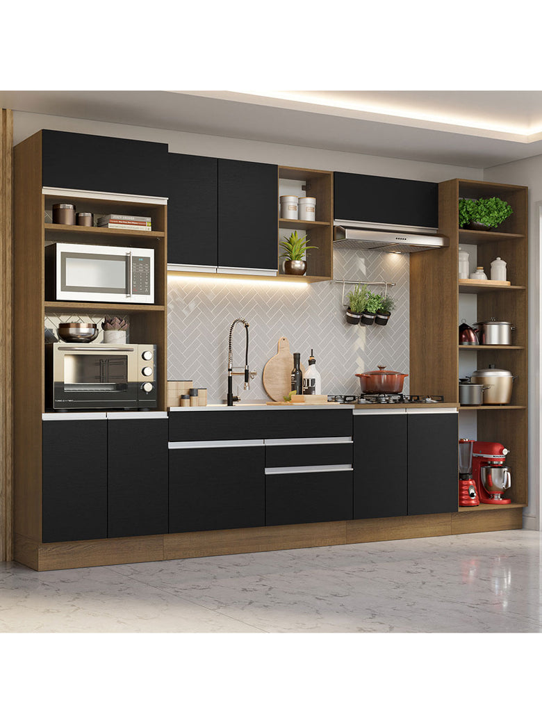 Armário de Cozinha Completa 330cm Rustic/Preto Glamy Madesa 03