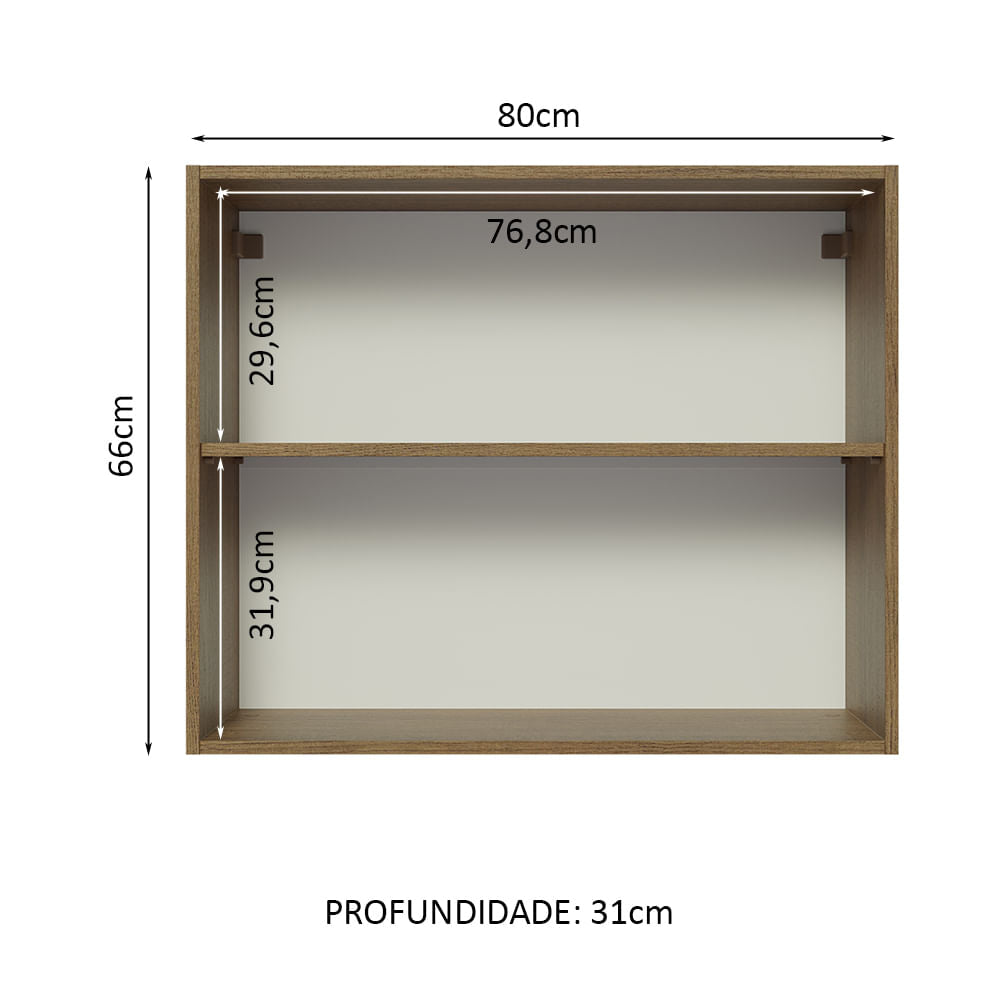 Armário Aéreo Madesa Glamy 80 cm 2 Portas Rustic