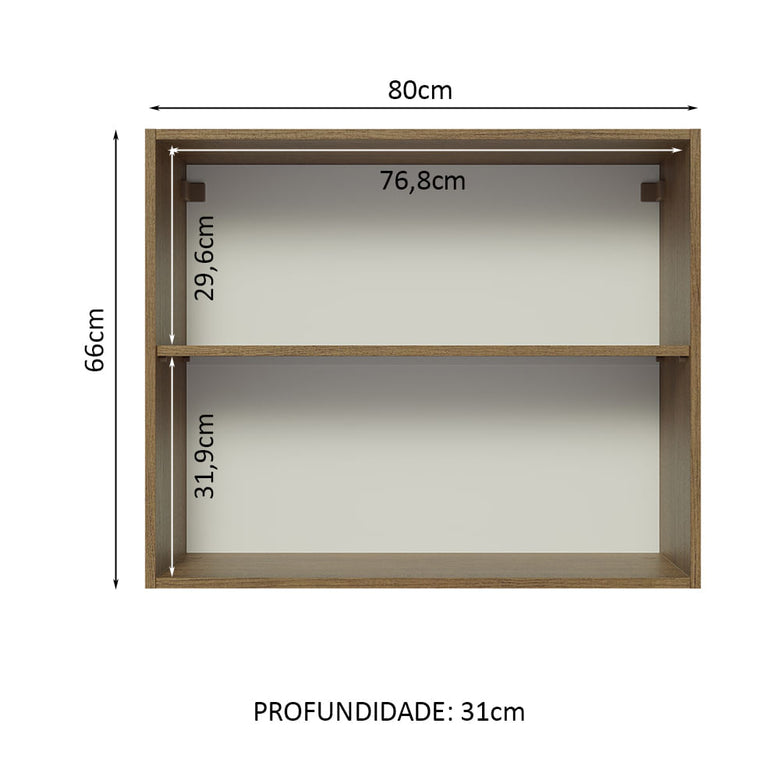 Armário Aéreo Madesa Glamy 80 cm 2 Portas Rustic
