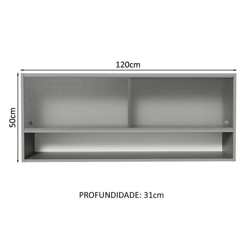 Armário Aéreo 2 Portas de Correr de Vidro Pontilhado e 1 Nicho Cinza Nice Madesa