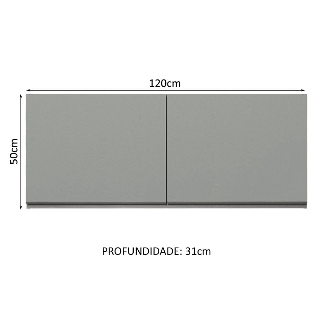 Armário Aéreo 120 x 50 cm 2 Portas Cinza Nice Madesa - Cinza