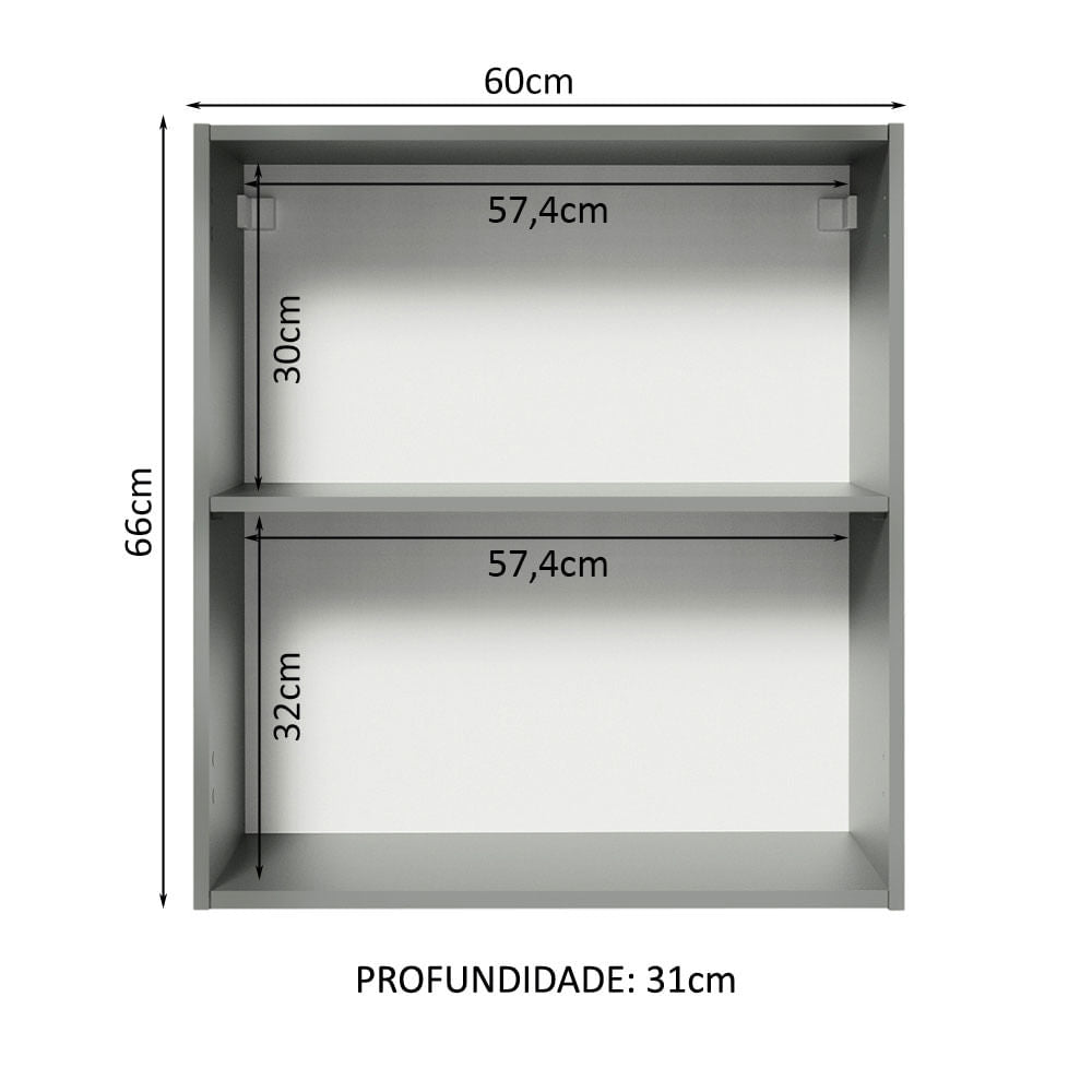 Armário Aéreo 60 cm 1 Porta Cinza Nice Madesa
