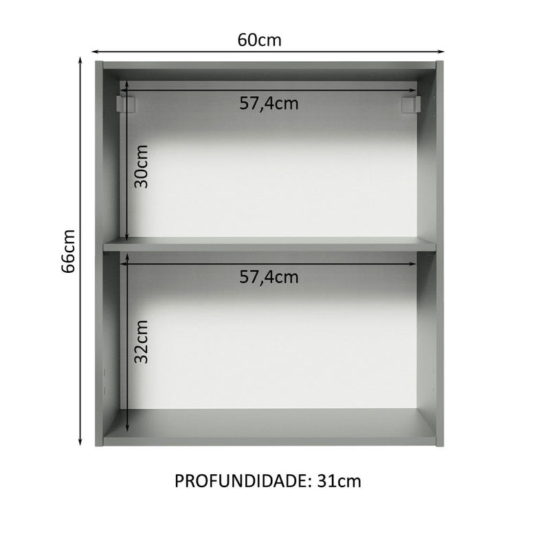 Armário Aéreo 60 cm 1 Porta Cinza Nice Madesa