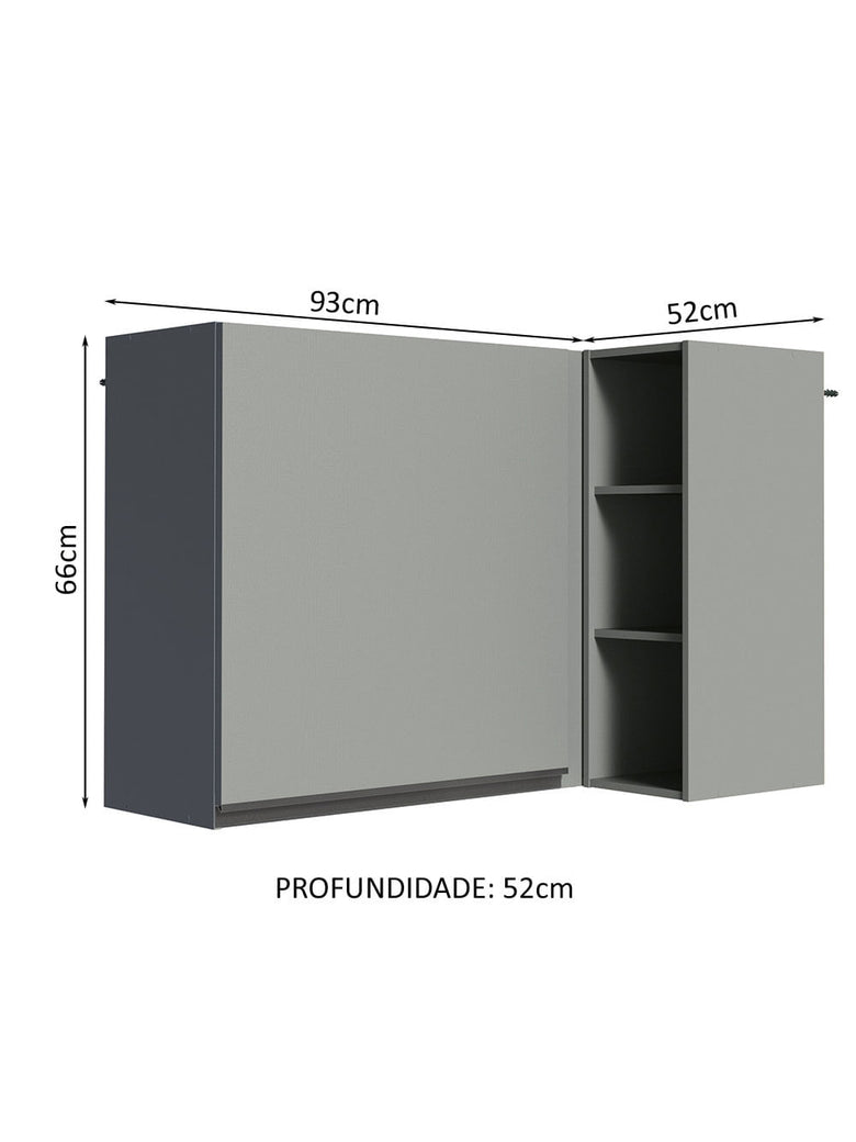 Armário Aéreo de Canto 1 Porta e Adega Cinza Nice Madesa