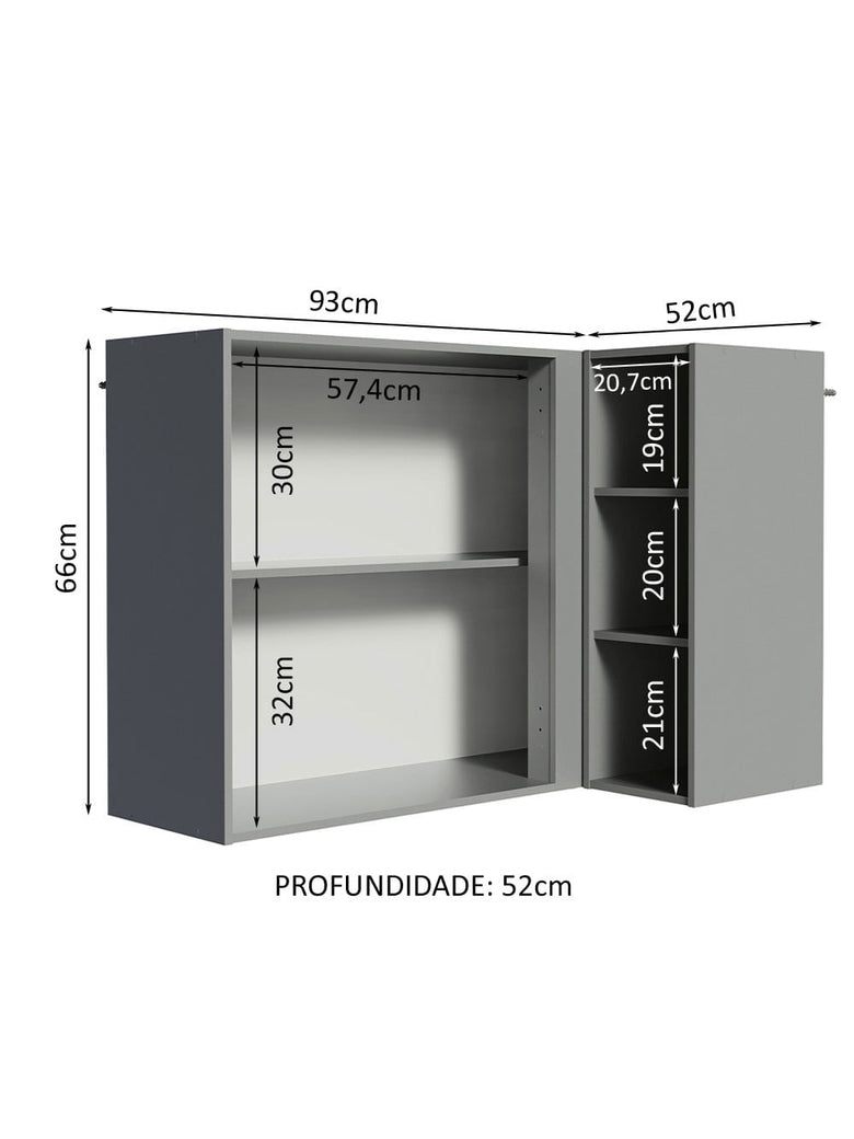 Armário Aéreo de Canto 1 Porta e Adega Cinza Nice Madesa