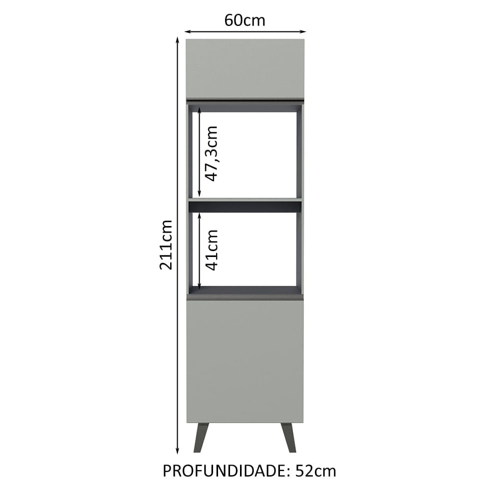 Torre Quente 60 cm 2 Portas 2 Nichos Cinza Nice Madesa - Cinza