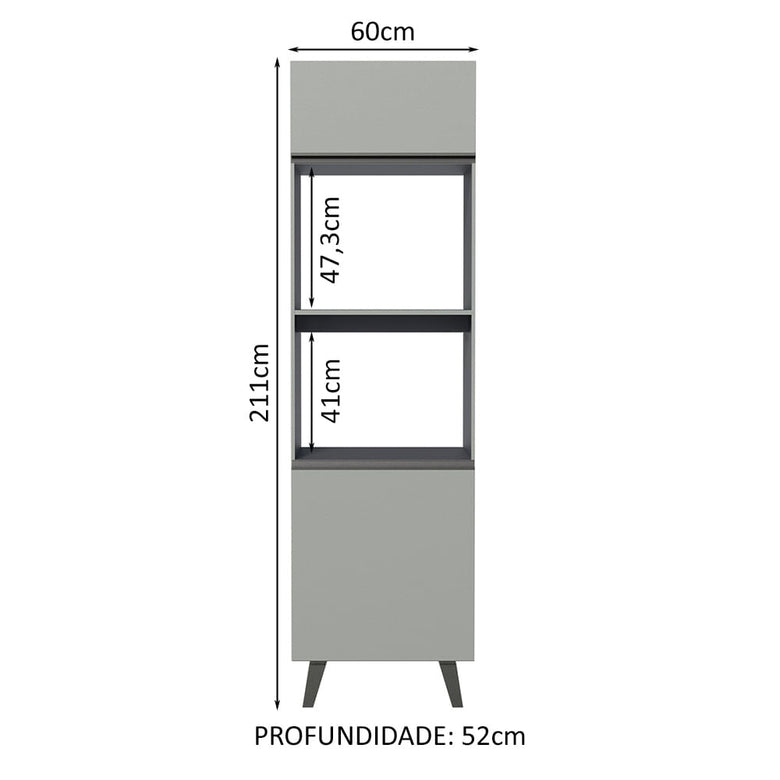 Torre Quente 60 cm 2 Portas 2 Nichos Cinza Nice Madesa