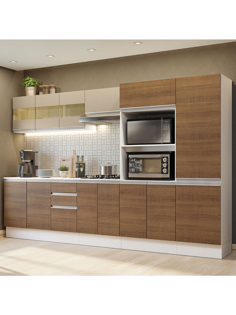 Armário de Cozinha Completa 100% MDF 300cm Branco/Rustic/Crema Smart Madesa 02