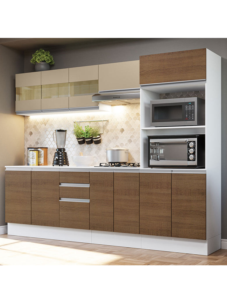 Armário de Cozinha Completa 100% MDF 250 cm Branco/Rustic/Crema Smart Madesa 02