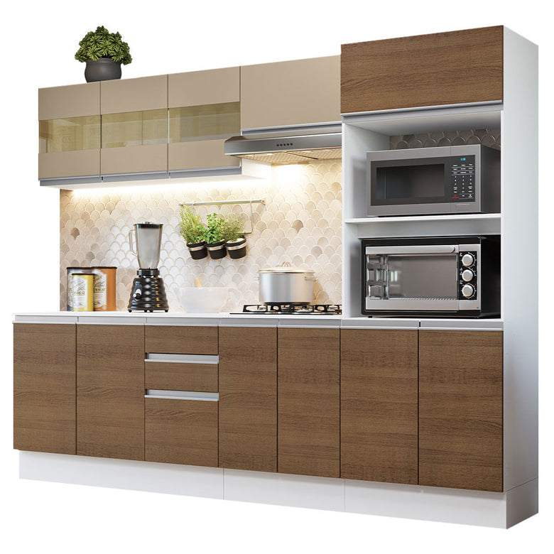 Armário de Cozinha Completa 100% MDF 250 cm Branco/Rustic/Crema Smart Madesa 02