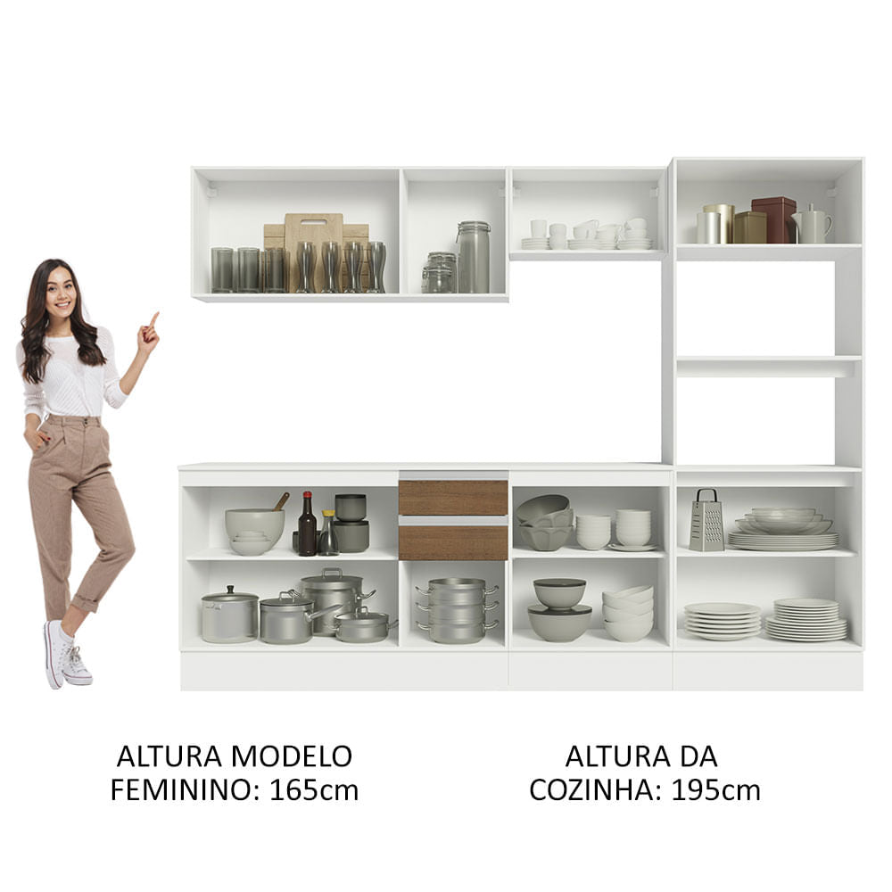 Armário de Cozinha Completa 100% MDF 250 cm Branco/Rustic/Crema Smart Madesa 02