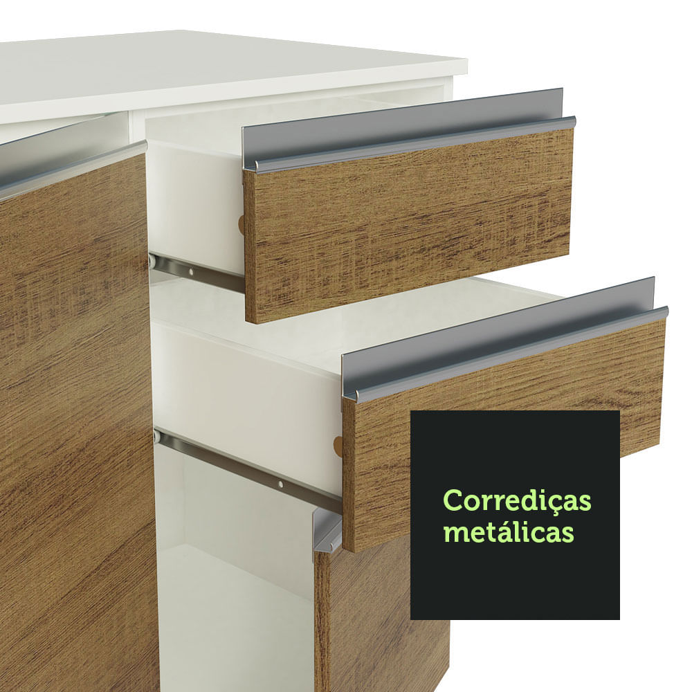 Armário de Cozinha Completa 100% MDF 250 cm Branco/Rustic/Crema Smart Madesa 02